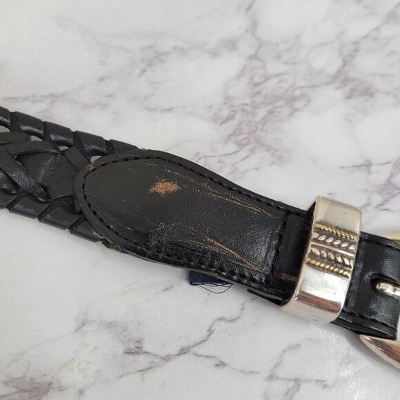 Roundtree & Yorke Black Woven Leather Belt with Silver & Gold Toned Conchos - Picture 9 of 14